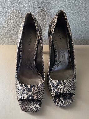 Tahari Neutral Snake-Print Peep-Toe Pumps Heels Womens Size 7 Exotic